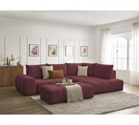 Canapé d'angle L convertible coffre EVEREST tissu chiné avec pouf rouge angle droit BOBOCHIC 4 places Angle droit Rouge