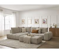 Canapé d'angle L convertible coffre EVEREST tissu chiné avec pouf taupe angle gauche BOBOCHIC 4 places Angle gauche Taupe