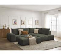 Canapé d'angle L convertible coffre EVEREST tissu chiné avec pouf vert angle droit BOBOCHIC 4 places Angle droit Vert