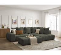 Canapé d'angle L convertible coffre EVEREST tissu chiné avec pouf vert angle droit BOBOCHIC 4 places Angle droit Vert