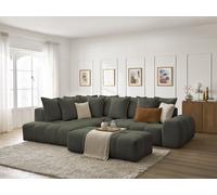 Canapé d'angle L convertible coffre EVEREST tissu chiné avec pouf vert angle gauche BOBOCHIC 4 places Angle gauche Vert