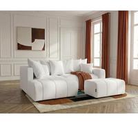 Canapé d'angle L convertible coffre ROXELANE tissu bouclette avec pouf blanc angle gauche BOBOCHIC 4 places Angle gauche Blanc