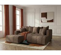 Canapé d'angle L convertible coffre ROXELANE tissu bouclette avec pouf marron angle droit BOBOCHIC 4 places Angle droit Marron