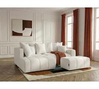 Canapé d'angle L convertible coffre ROXELANE tissu chiné avec pouf blanc angle gauche BOBOCHIC 4 places Angle gauche Blanc