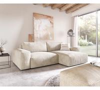 Canapé d'angle Lanzo XL 270x180 cm Velours côtelé Beige Recamière variable avec Tabouret