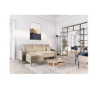 Canapé d'angle MARIA SCANDINAVE réversible et convertible avec coffre en velours - Beige - L227 x 148 x 95cm - LOUNGITUDE