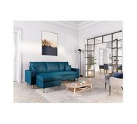 Canapé d'angle MARIA SCANDINAVE réversible et convertible avec coffre en velours - Bleu pétrole - L227 x 148 x 95cm - LOUNGITUDE