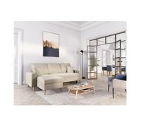 Canapé d'angle MARIA SCANDINAVE réversible et convertible avec coffre en velours - Grège - L227 x 148 x 95cm - LOUNGITUDE