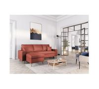 Canapé d'angle MARIA SCANDINAVE réversible et convertible avec coffre en velours - Rouge brique - L227 x 148 x 95cm - LOUNGITUDE