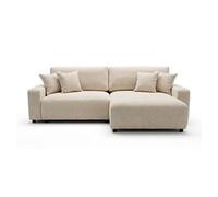 Canapé d'angle Mini Pivoine réversible 4 places convertible avec coffre en velours texturé Beige 234x140x83 cm