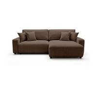 Canapé d'angle Mini Pivoine réversible 4 places convertible avec coffre en velours texturé Marron 234x140x83 cm