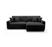 Canapé d'angle Mini Pivoine réversible 4 places convertible avec coffre en velours texturé Noir 234x140x83 cm
