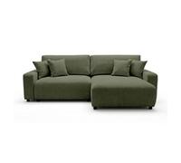 Canapé d'angle Mini Pivoine réversible 4 places convertible avec coffre en velours texturé Vert Kaki 234x140x83 cm