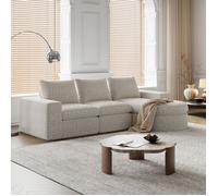 Canapé d'angle - MINIMAL - Modulaire - Chenille beige - 3 places - Angle réversible
