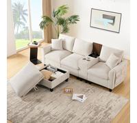 Canapé d'angle moderne en L Fortuna Lai, canapé convertible avec console, 2 porte-gobelets, ports de chargement USB, poche de rangement dans les accoudoirs et coussins, tissu en velours côtelé, canapé