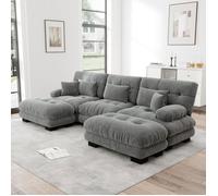 Canapé d'angle moderne en tissu forme,L avec cadre en bois massif et rembourrage confortable - Grand canapé de salon gris+3 sièges