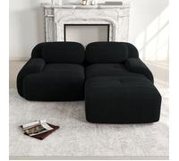 Canapé d'angle modulable - 208 cm - velours côtelé noir - livré monté - mousse HR 32D, soutien ferme