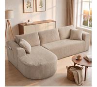 Canapé d'angle modulable 243 cm velours côtelé, convertible en lit, méridienne, coussins, poches, sans montage - Beige Gauche