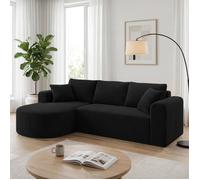 Canapé d'angle modulable 243 cm velours côtelé, convertible en lit, méridienne, coussins, poches, sans montage - Noir Gauche