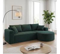 Canapé d'angle modulable 243 cm velours côtelé, convertible en lit, méridienne, coussins, poches, sans montage - Vert Droite