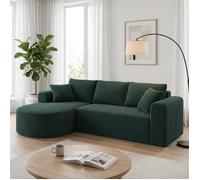 Canapé d'angle modulable 243 cm velours côtelé, convertible en lit, méridienne, coussins, poches, sans montage - Vert Gauche