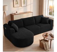 Canapé d'angle modulable 263 cm velours côtelé, convertible en lit, méridienne, coussins, poches, sans montage - Noir Gauche