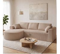 Canapé d'angle modulable 263 cm velours côtelé, convertible en lit, méridienne, coussins, poches, sans montage - Beige Gauche