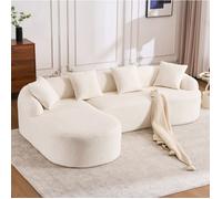Canapé d'angle modulable 3 places avec chaiselongue gauche - TCQPZ - design arrondi sans outils chenille blanche