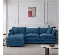 Canapé d'angle modulable 3 places avec méridienne et pouf - YEAVIO - chenille déhoussable bleu