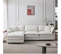 Canapé d'angle modulable 3 places avec pouf déhoussable - TCQPZ - en chenille beige 267 × 154 × 85 cm