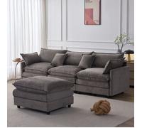 Canapé d'angle modulable 3 places en L avec méridienne et pouf, tissu chenille déhoussable pour salon, 267cm