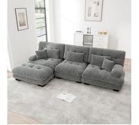 Canapé d'angle modulable 3 places grand format avec ottoman assise cloud tissu chenille gris - UVRION