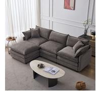 Canapé d'angle modulable 3 places tissu chenille avec pouf, canapé en L déhoussable pour petit salon, 267cm