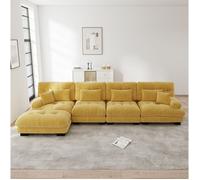 Canapé d'angle modulable 4 places avec ottoman mobile, confort cloud, chenille jaune - UVRION