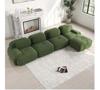Canapé d'angle modulable - 4 places - Tissu velours côtelé - Mousse HR 32D - Repose-pieds inclus