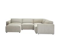 Canapé d'angle modulable 5 places et pouf en tissu effet velours texturé beige SPLIT