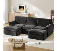 Canapé d'angle Modulable, Canape Dangle, Compressé U/L, 3-5 Places | Canape Dangle, Canapé Nuage, 3 Places + 2 Poufs, Méridienne Réversible, L/U, Sans Montage, Velours Côtelé Gris