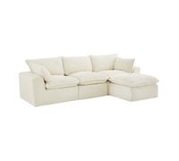 Canapé d'angle modulable avec pouf en velours côtelé grosses côtes beige CYROMA