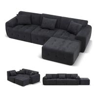 Canapé d'angle modulable convertible 245 cm, forme en L, livré sous vide, avec pouf ottoman - Gris foncé