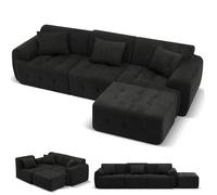 Canapé d'angle modulable convertible 245 cm, forme en L, livré sous vide, avec pouf ottoman - Noir