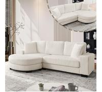 Canapé d'angle modulable - Design en L avec pouf ovale interchangeable - Dimensions 256.5x133.5x89 cm
