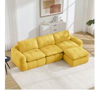 Canapé d'angle modulable en L 3 places avec pouf, canapé nuage sans structure, mousse 32D, chenille douce, sans montage, Jaune