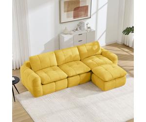 Canapé d'angle modulable en L 3 places avec pouf, canapé nuage sans structure, mousse 32D, chenille douce, sans montage, Jaune
