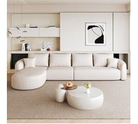 Canapé d'Angle Modulable en L 336x168x85 cm Sans Cadre ni Montage Mousse Compressée Chenille Grand Format pour Salon - Blanc
