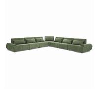Canapé d'angle modulable en tissu 7 places dossier ajustable vert Callisto, Oviala