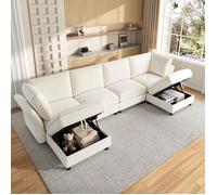 Canapé d'angle modulable en U/L, canapé 6 places, avec pouf de rangement, design nuage, tissu chenille, convient au salon, beige