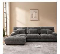 Canapé d'angle modulable extra-large en chenille cool gray, design cloud, 313 cm