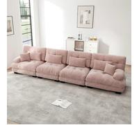 Canapé d'angle modulable - LANGTU - 4 places - Assise profonde - Chenille vintage rose - Convertible canapé-lit