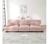 Canapé d'angle modulable - LANGTU - Modèle 3 places - Chenille vintage rose - Assise en forme de nuage - Mousse haute résilience