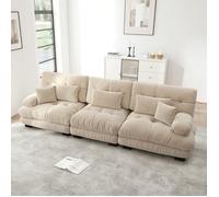 Canapé d'angle modulable - LANGTU - Modulaire 3 places - Assise profonde - Convertible lit - Revêtement chenille marron clair